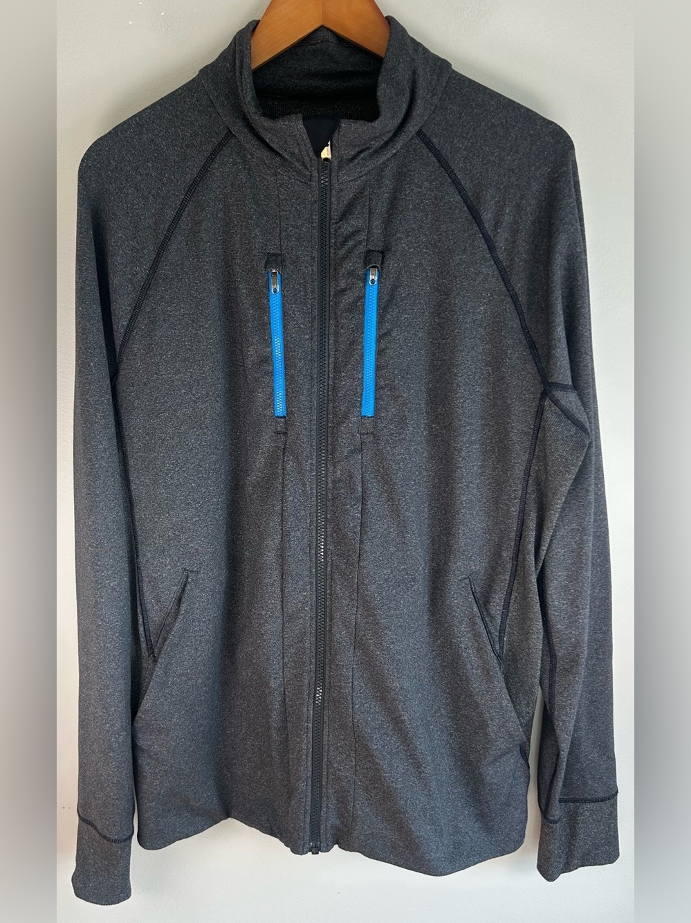 Lululemon Mens Post Game Full Zip Track Jacket Size L Gray Heather Blue Pockets